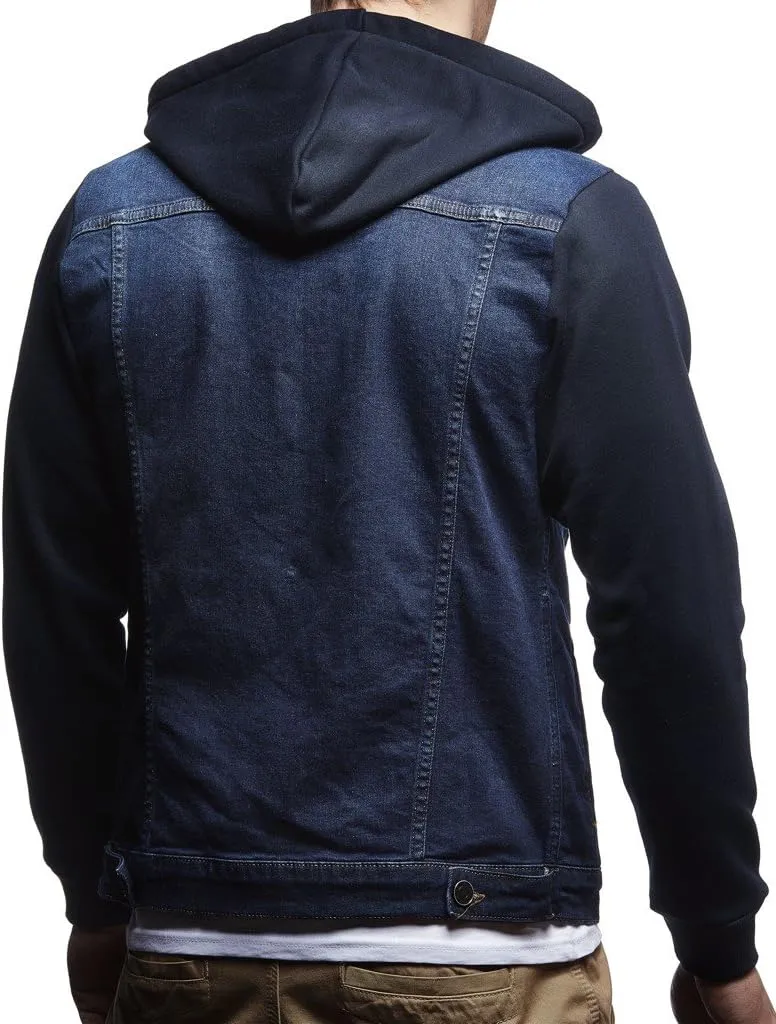 Leif Nelson Men's Sweat Jacket | Vintage Denim Jacket for Men | Slim-Fit Long Sleeve Hooded Denim Jacket