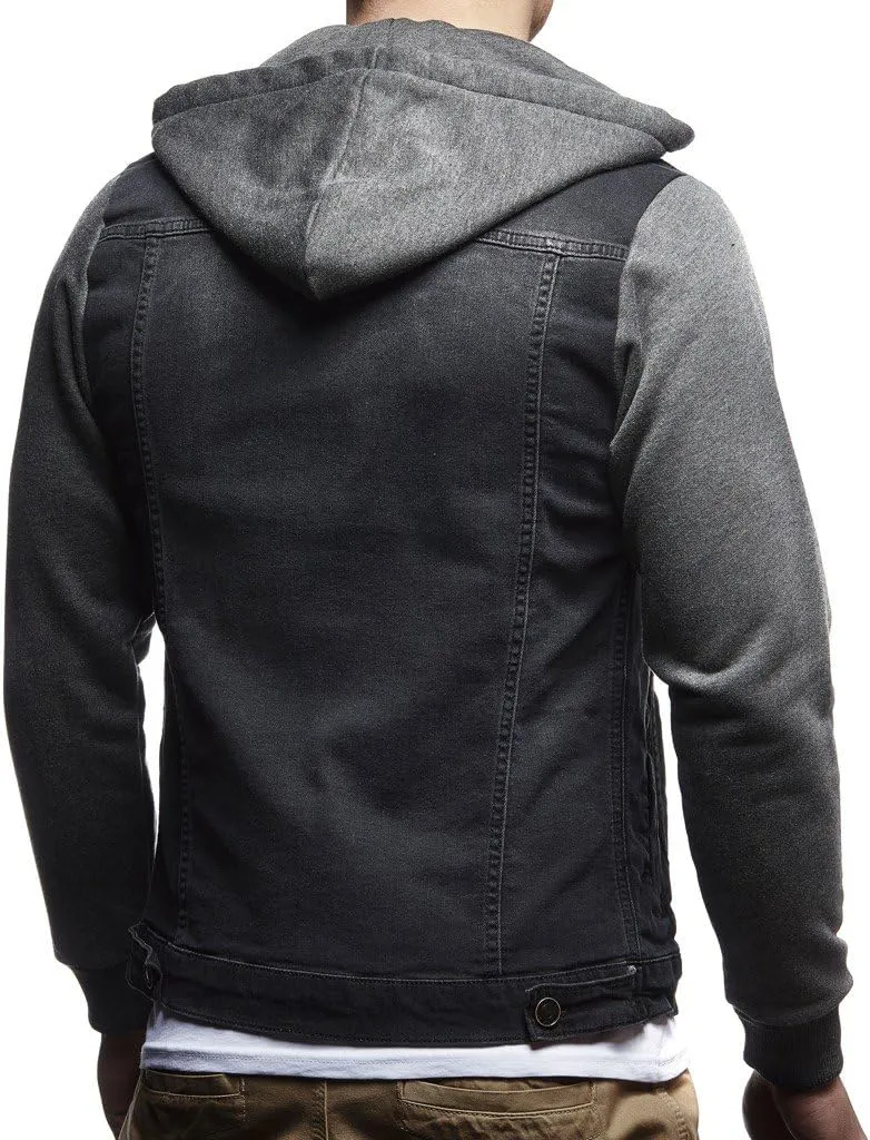 Leif Nelson Men's Sweat Jacket | Vintage Denim Jacket for Men | Slim-Fit Long Sleeve Hooded Denim Jacket