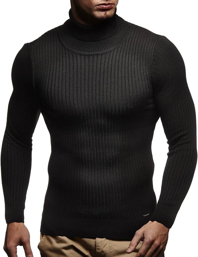 Leif Nelson Men's Turtleneck Sweater Slim Fit | Men's Polo Neck Longsleeve | Turtleneck Sweater Long Sleeve for Men
