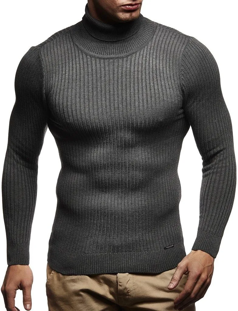 Leif Nelson Men's Turtleneck Sweater Slim Fit | Men's Polo Neck Longsleeve | Turtleneck Sweater Long Sleeve for Men