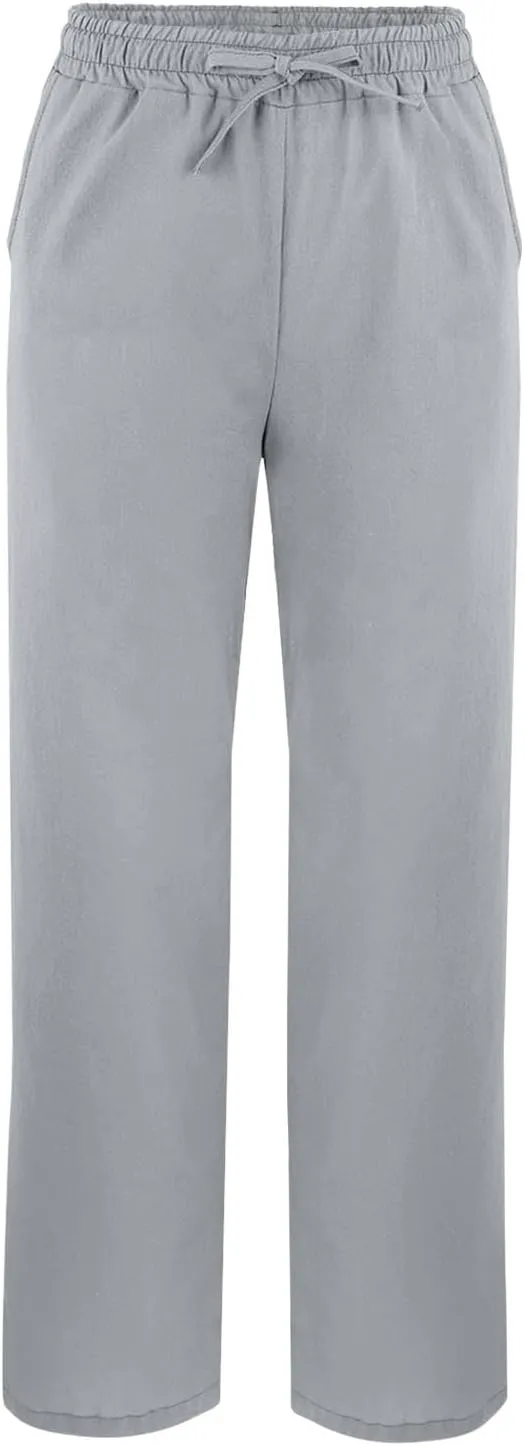 Linen Pants for Women 2025 Summer High Waist Elastic Straight Leg Pant Casual Loose Lightweight Beach Trousers