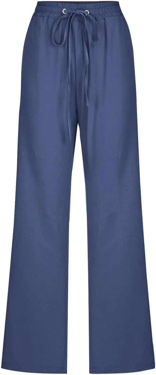 LRMQS Linen Pants Women Beach Vacation Elastic Waist Drawstring Cotton Trousers Pant Gauze Loose 2025 Casual Summer Clothes
