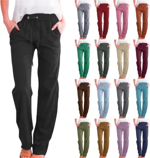 LRMQS Linen Pants Women Beach Vacation Elastic Waist Drawstring Cotton Trousers Pant Gauze Loose 2025 Casual Summer Clothes