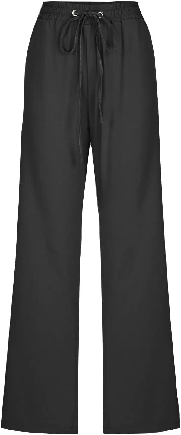 LRMQS Linen Pants Women Beach Vacation Elastic Waist Drawstring Cotton Trousers Pant Gauze Loose 2025 Casual Summer Clothes