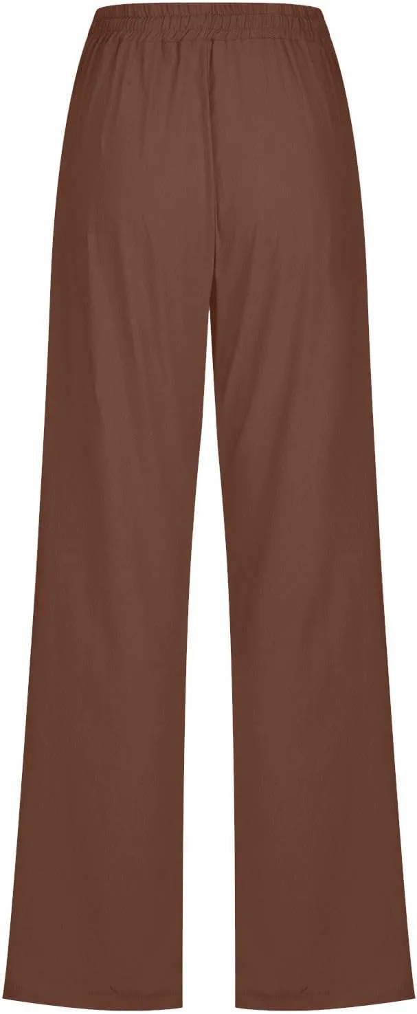 LRMQS Linen Pants Women Beach Vacation Elastic Waist Drawstring Cotton Trousers Pant Gauze Loose 2025 Casual Summer Clothes