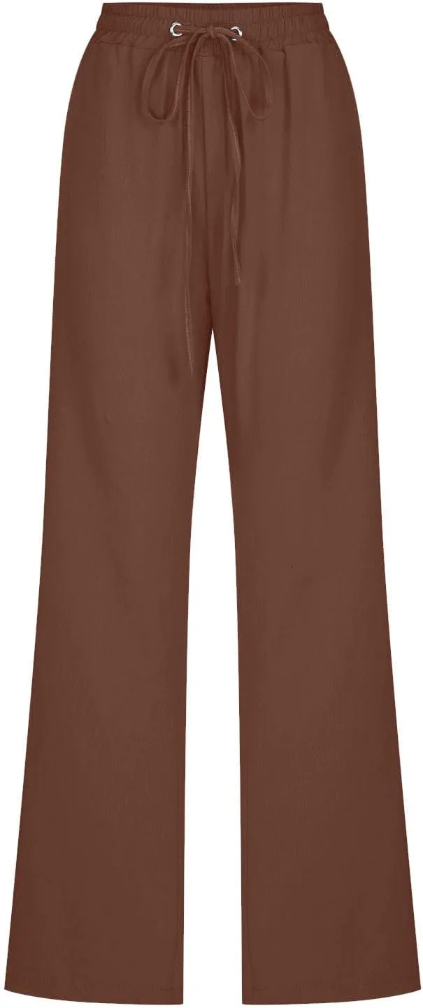 LRMQS Linen Pants Women Beach Vacation Elastic Waist Drawstring Cotton Trousers Pant Gauze Loose 2025 Casual Summer Clothes