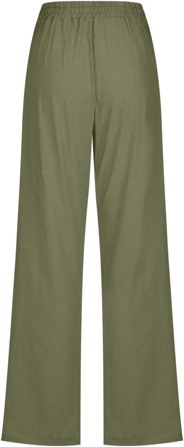 LRMQS Linen Pants Women Beach Vacation Elastic Waist Drawstring Cotton Trousers Pant Gauze Loose 2025 Casual Summer Clothes