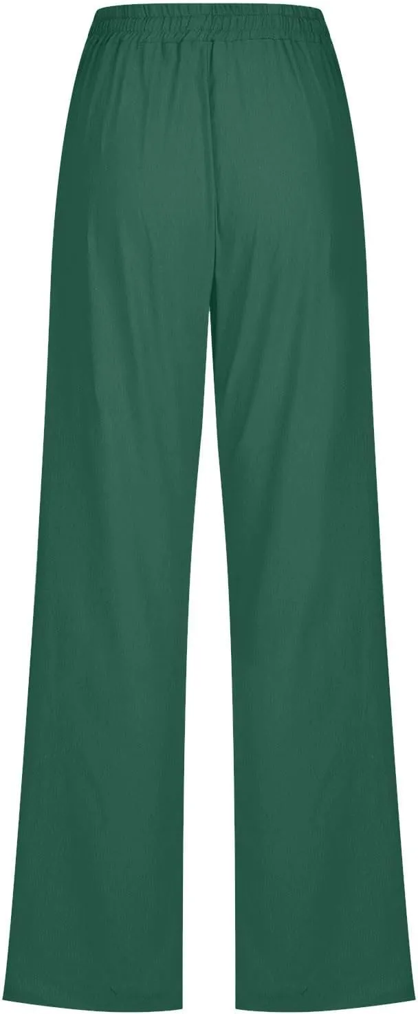 LRMQS Linen Pants Women Beach Vacation Elastic Waist Drawstring Cotton Trousers Pant Gauze Loose 2025 Casual Summer Clothes