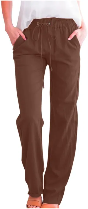 LRMQS Linen Pants Women Beach Vacation Elastic Waist Drawstring Cotton Trousers Pant Gauze Loose 2025 Casual Summer Clothes