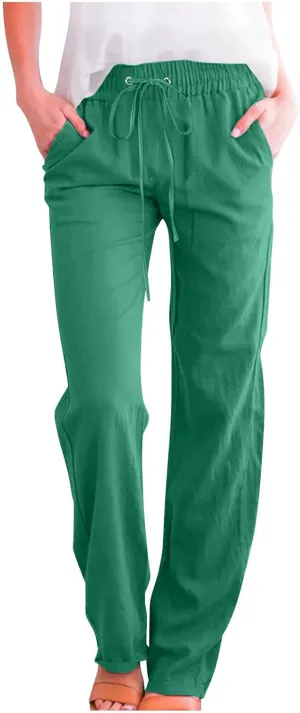 LRMQS Linen Pants Women Beach Vacation Elastic Waist Drawstring Cotton Trousers Pant Gauze Loose 2025 Casual Summer Clothes