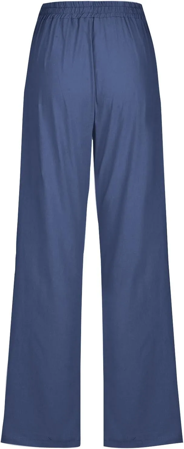 LRMQS Linen Pants Women Beach Vacation Elastic Waist Drawstring Cotton Trousers Pant Gauze Loose 2025 Casual Summer Clothes