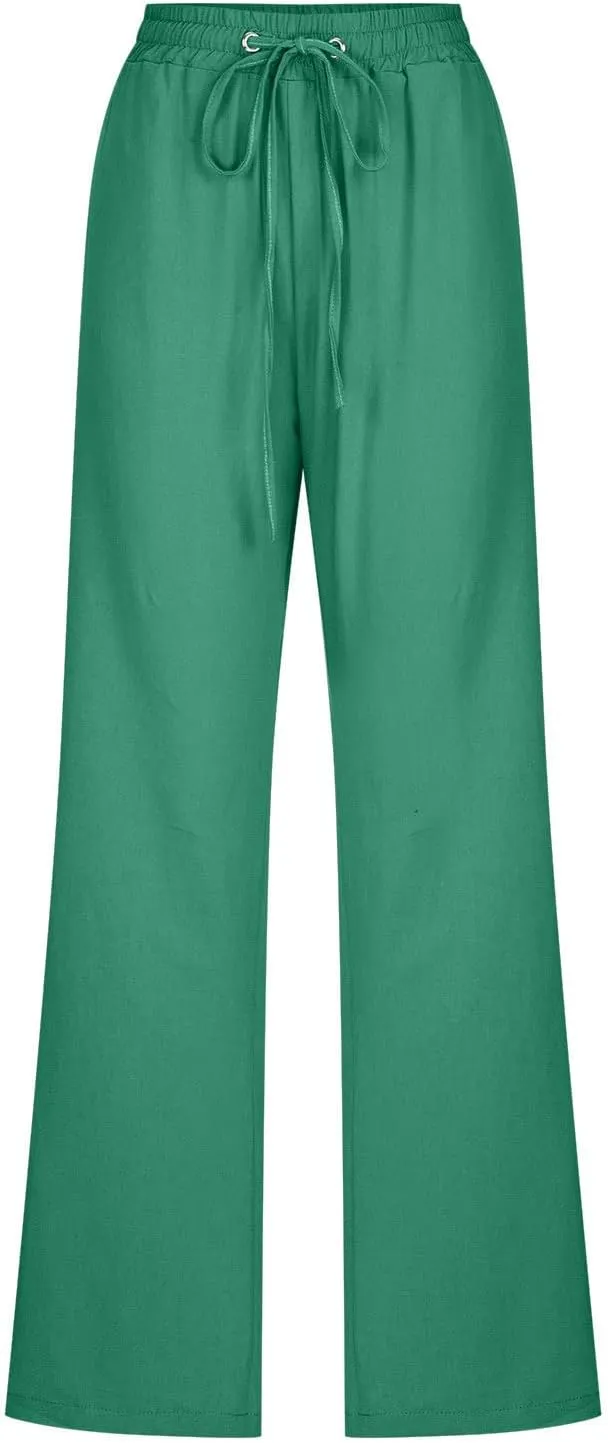 LRMQS Linen Pants Women Beach Vacation Elastic Waist Drawstring Cotton Trousers Pant Gauze Loose 2025 Casual Summer Clothes