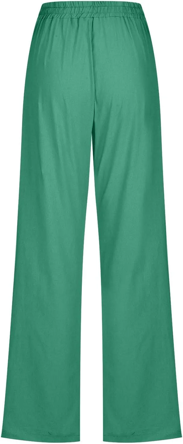 LRMQS Linen Pants Women Beach Vacation Elastic Waist Drawstring Cotton Trousers Pant Gauze Loose 2025 Casual Summer Clothes