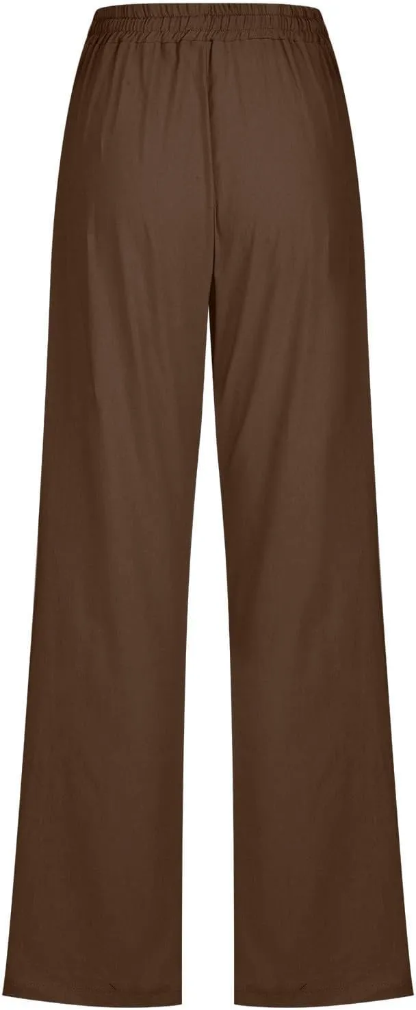 LRMQS Linen Pants Women Beach Vacation Elastic Waist Drawstring Cotton Trousers Pant Gauze Loose 2025 Casual Summer Clothes