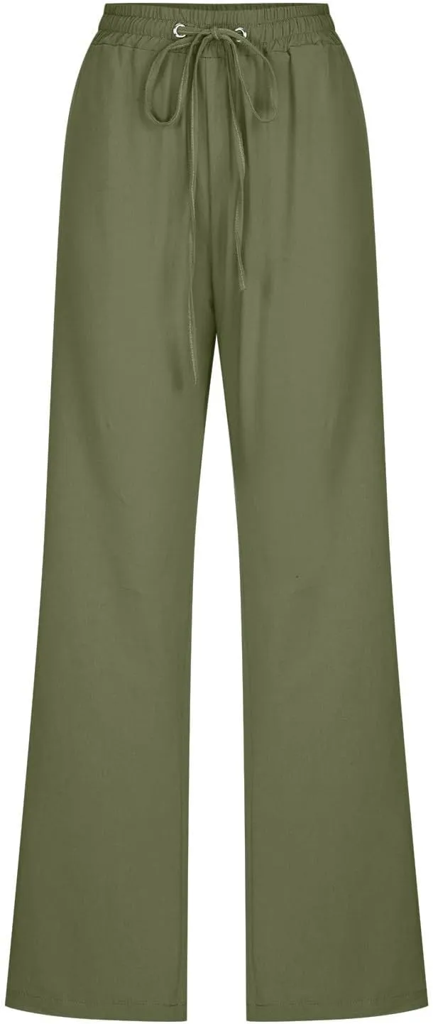 LRMQS Linen Pants Women Beach Vacation Elastic Waist Drawstring Cotton Trousers Pant Gauze Loose 2025 Casual Summer Clothes