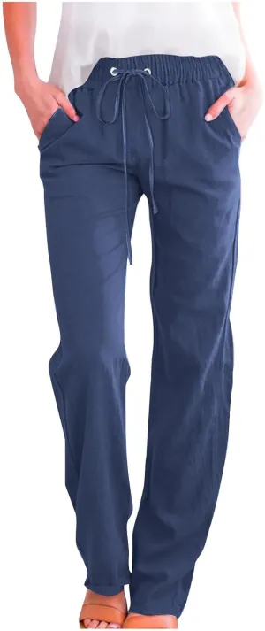 LRMQS Linen Pants Women Beach Vacation Elastic Waist Drawstring Cotton Trousers Pant Gauze Loose 2025 Casual Summer Clothes