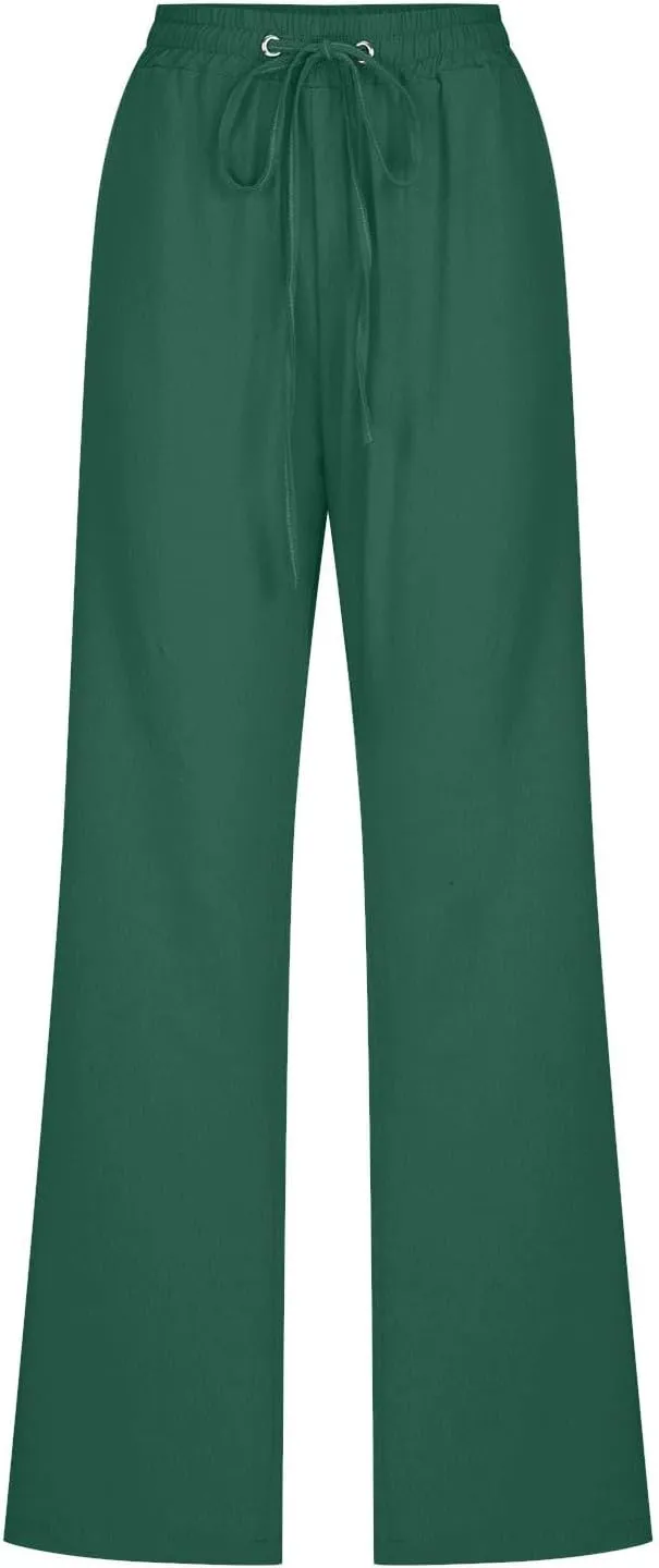 LRMQS Linen Pants Women Beach Vacation Elastic Waist Drawstring Cotton Trousers Pant Gauze Loose 2025 Casual Summer Clothes