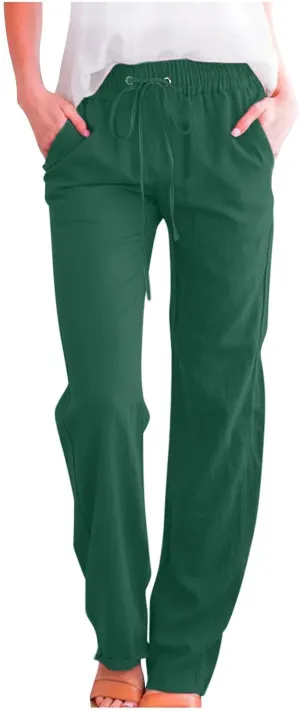 LRMQS Linen Pants Women Beach Vacation Elastic Waist Drawstring Cotton Trousers Pant Gauze Loose 2025 Casual Summer Clothes