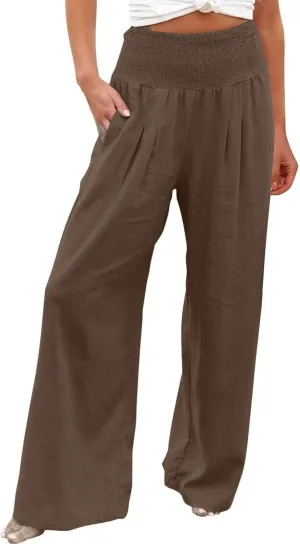 LRMQS Palazzo Pants for Women Casual Plus Size Wide Leg High Waist Lounge Cotton Linen Pant 2025 Beach Gauze Summer Clothes