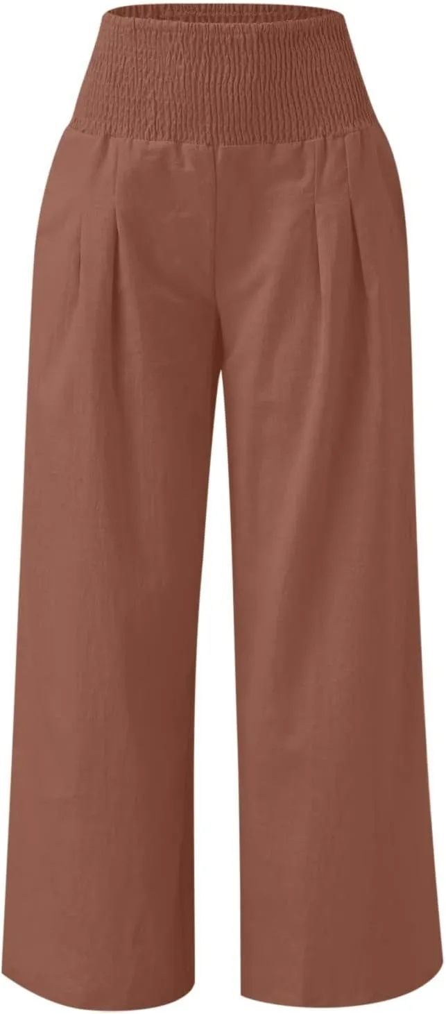 LRMQS Palazzo Pants for Women Casual Plus Size Wide Leg High Waist Lounge Cotton Linen Pant 2025 Beach Gauze Summer Clothes
