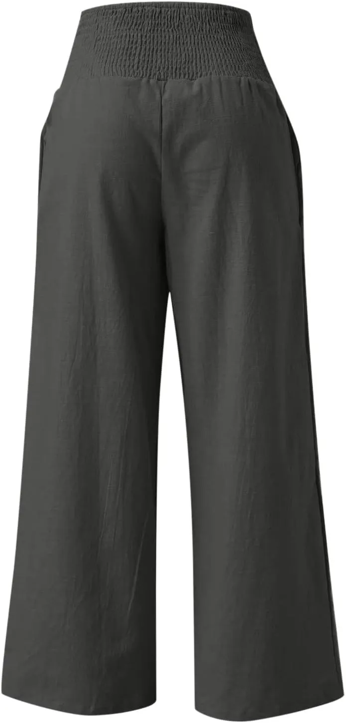 LRMQS Palazzo Pants for Women Casual Plus Size Wide Leg High Waist Lounge Cotton Linen Pant 2025 Beach Gauze Summer Clothes