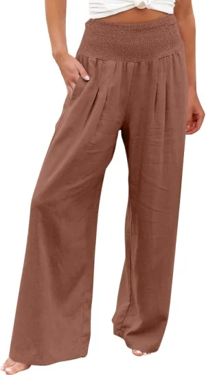 LRMQS Palazzo Pants for Women Casual Plus Size Wide Leg High Waist Lounge Cotton Linen Pant 2025 Beach Gauze Summer Clothes