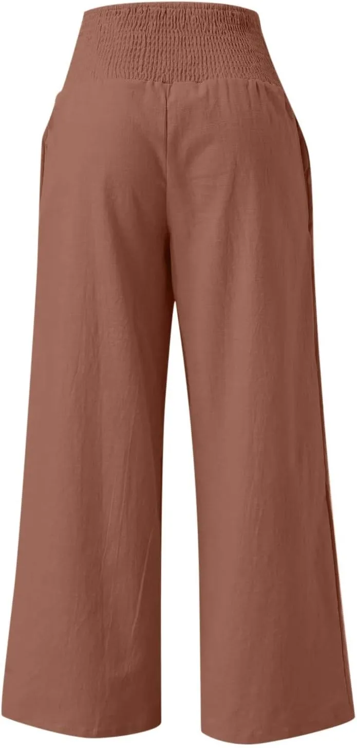 LRMQS Palazzo Pants for Women Casual Plus Size Wide Leg High Waist Lounge Cotton Linen Pant 2025 Beach Gauze Summer Clothes
