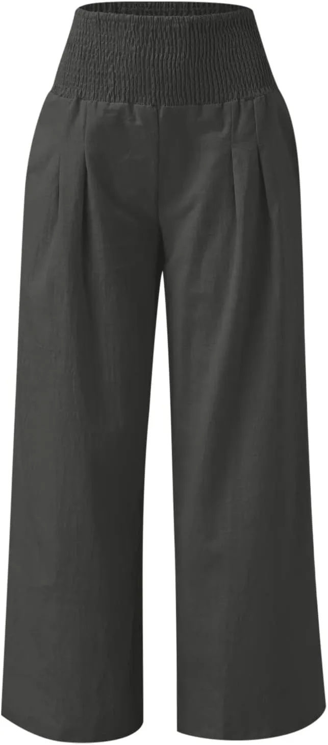 LRMQS Palazzo Pants for Women Casual Plus Size Wide Leg High Waist Lounge Cotton Linen Pant 2025 Beach Gauze Summer Clothes