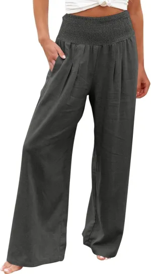 LRMQS Palazzo Pants for Women Casual Plus Size Wide Leg High Waist Lounge Cotton Linen Pant 2025 Beach Gauze Summer Clothes