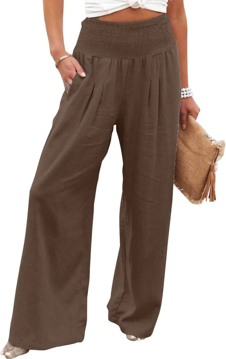 LRMQS Palazzo Pants for Women Casual Plus Size Wide Leg High Waist Lounge Cotton Linen Pant 2025 Beach Gauze Summer Clothes