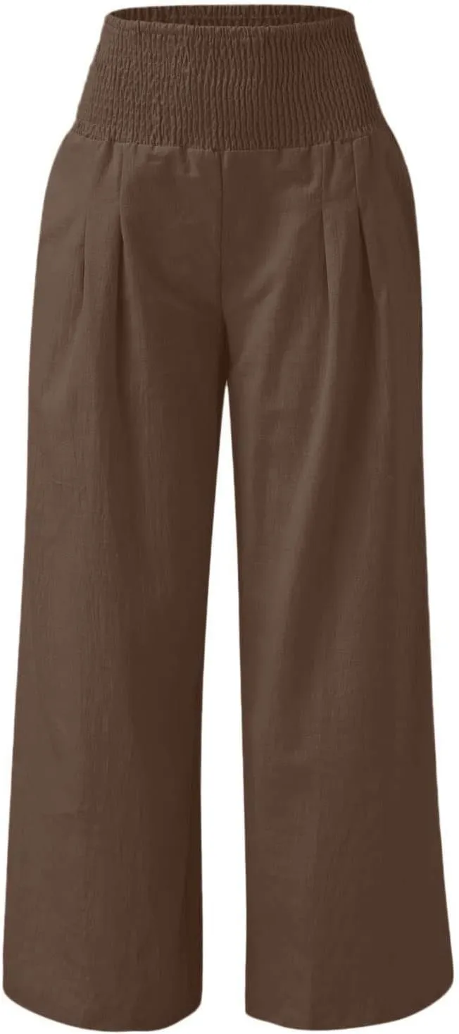 LRMQS Palazzo Pants for Women Casual Plus Size Wide Leg High Waist Lounge Cotton Linen Pant 2025 Beach Gauze Summer Clothes