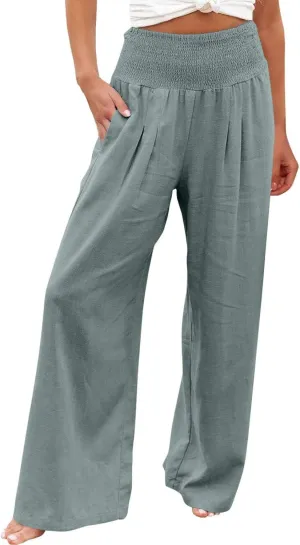 LRMQS Palazzo Pants for Women Casual Plus Size Wide Leg High Waist Lounge Cotton Linen Pant 2025 Beach Gauze Summer Clothes