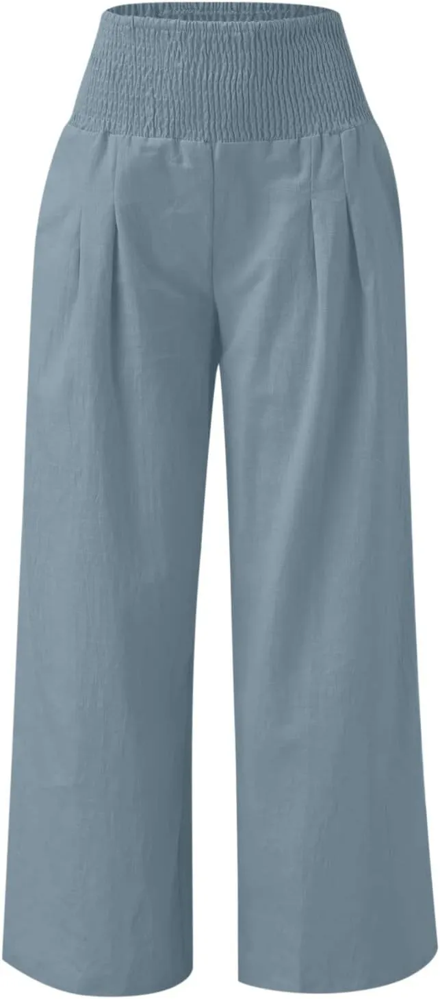 LRMQS Palazzo Pants for Women Casual Plus Size Wide Leg High Waist Lounge Cotton Linen Pant 2025 Beach Gauze Summer Clothes