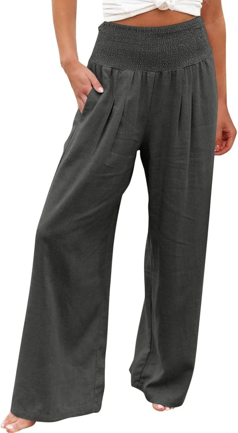 LRMQS Palazzo Pants for Women Casual Plus Size Wide Leg High Waist Lounge Cotton Linen Pant 2025 Beach Gauze Summer Clothes