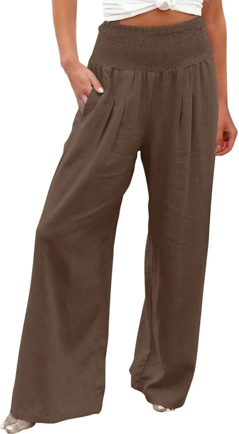 LRMQS Palazzo Pants for Women Casual Plus Size Wide Leg High Waist Lounge Cotton Linen Pant 2025 Beach Gauze Summer Clothes