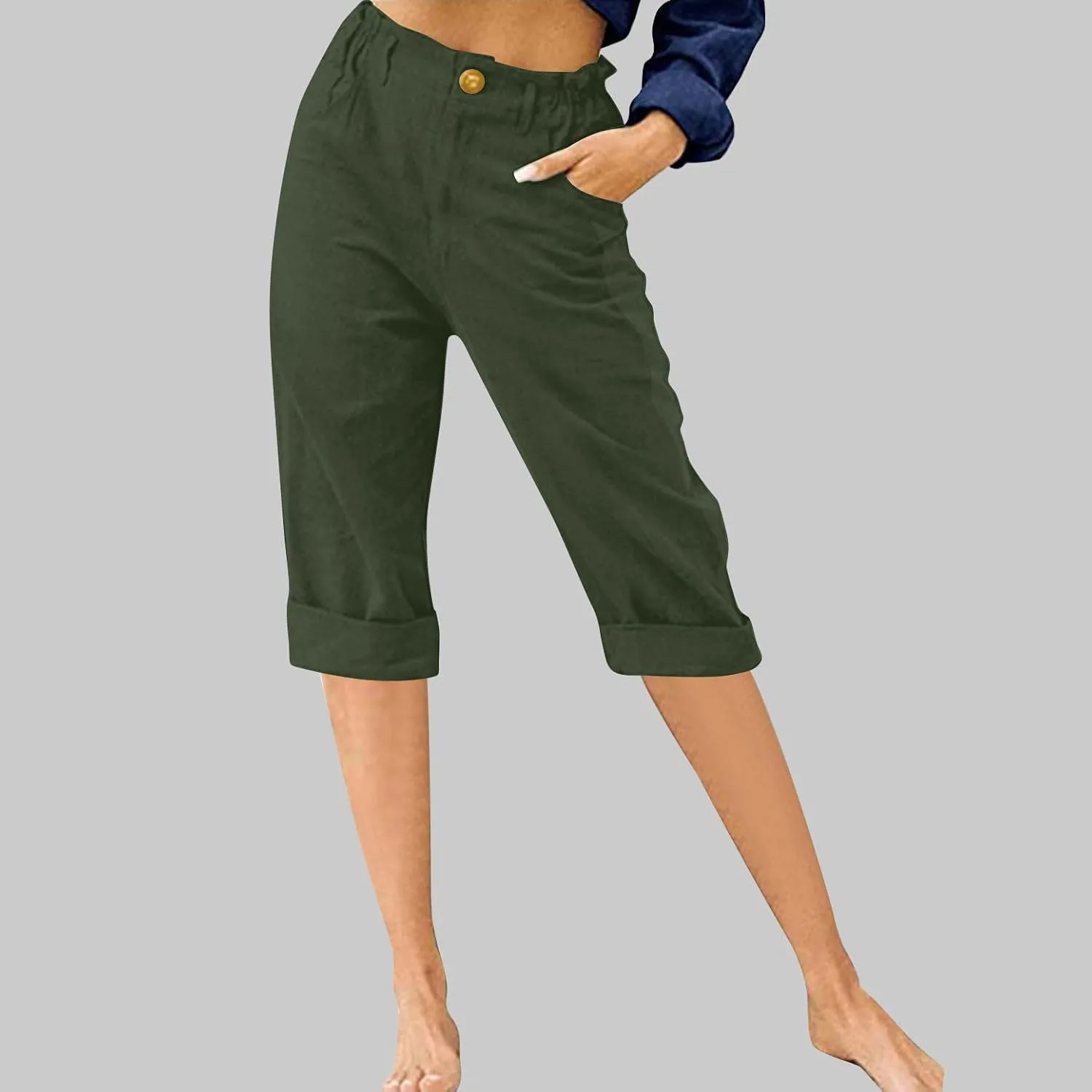 LRMQS Womens Capris for Summer Cotton Linen Pants Casual 2025 Loose Comfy Trendy Elastic Waist Cropped Trouser Beach Clothes