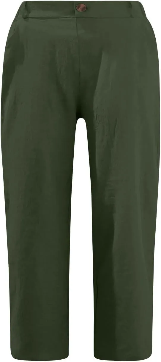 LRMQS Womens Capris for Summer Cotton Linen Pants Casual 2025 Loose Comfy Trendy Elastic Waist Cropped Trouser Beach Clothes