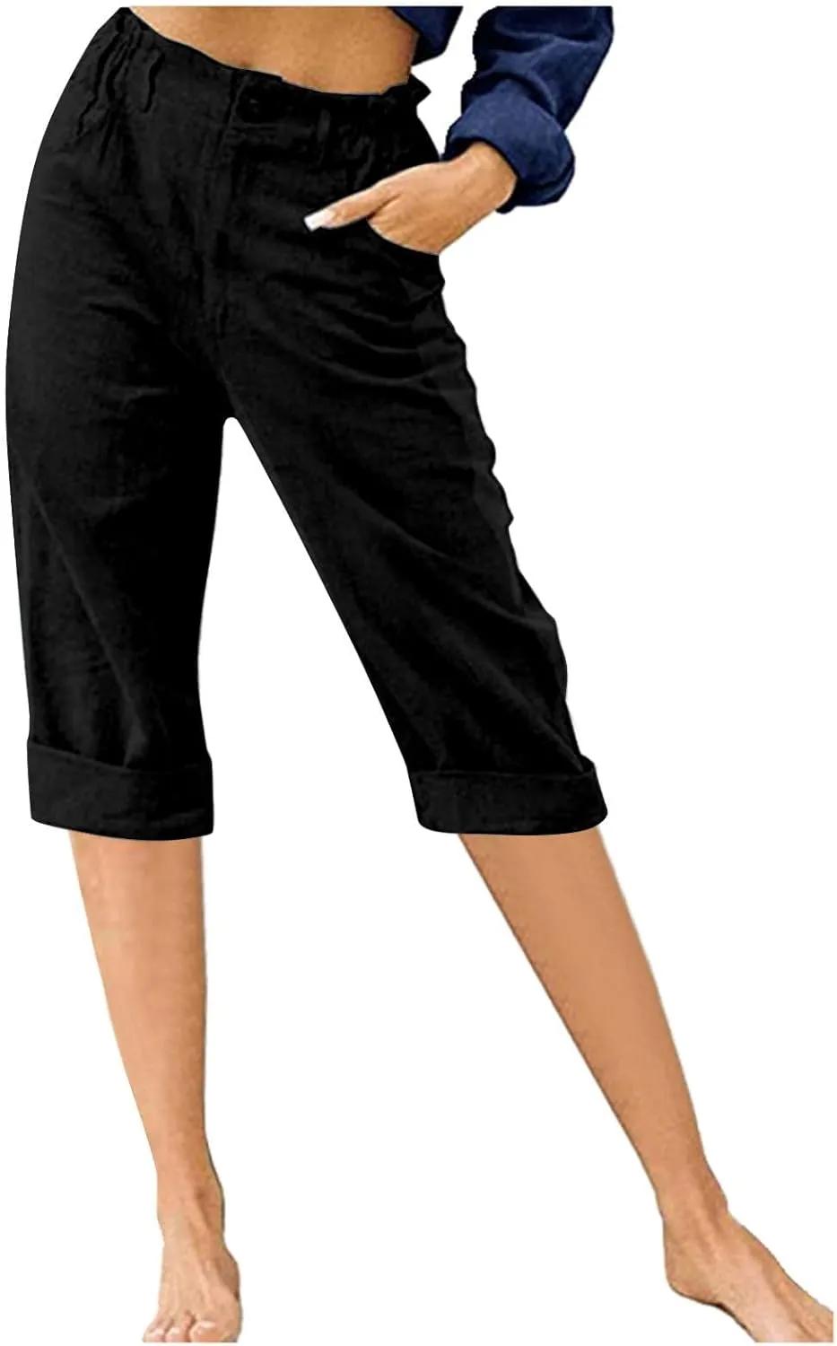 LRMQS Womens Capris for Summer Cotton Linen Pants Casual 2025 Loose Comfy Trendy Elastic Waist Cropped Trouser Beach Clothes