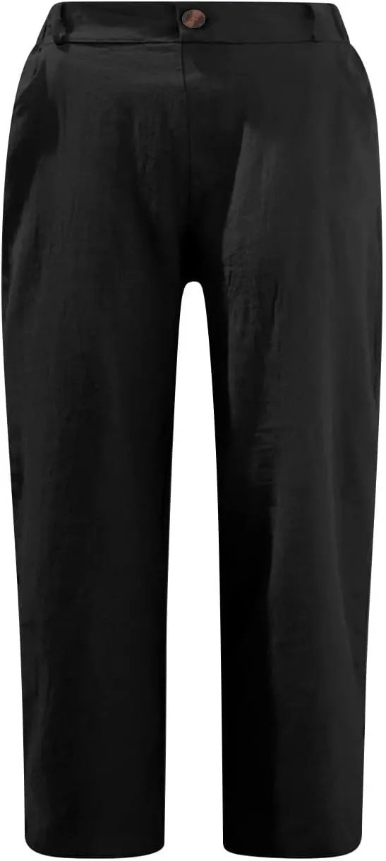 LRMQS Womens Capris for Summer Cotton Linen Pants Casual 2025 Loose Comfy Trendy Elastic Waist Cropped Trouser Beach Clothes