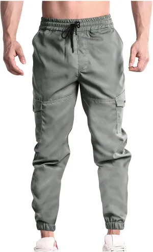 Men Cargo Jogger Pants Stretch Sweatpants Slim Fit Tactical Pants with Zipper Pockets Casual Elastic Waist Trousers