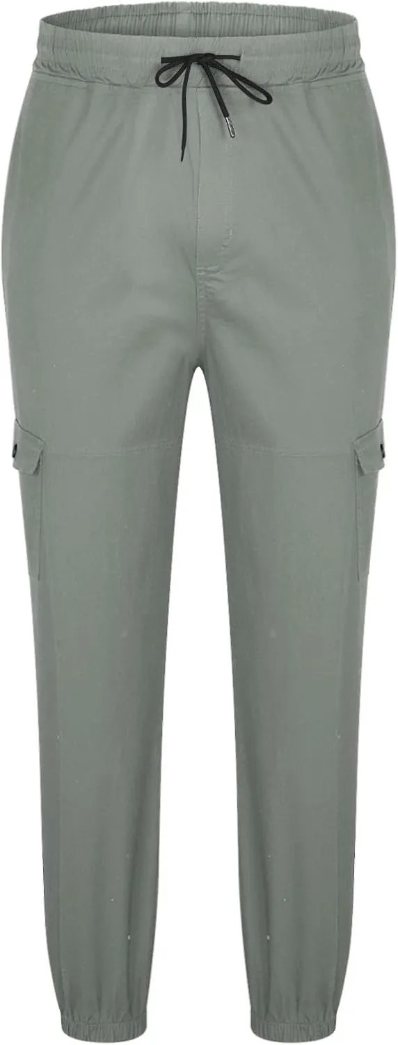 Men Cargo Jogger Pants Stretch Sweatpants Slim Fit Tactical Pants with Zipper Pockets Casual Elastic Waist Trousers