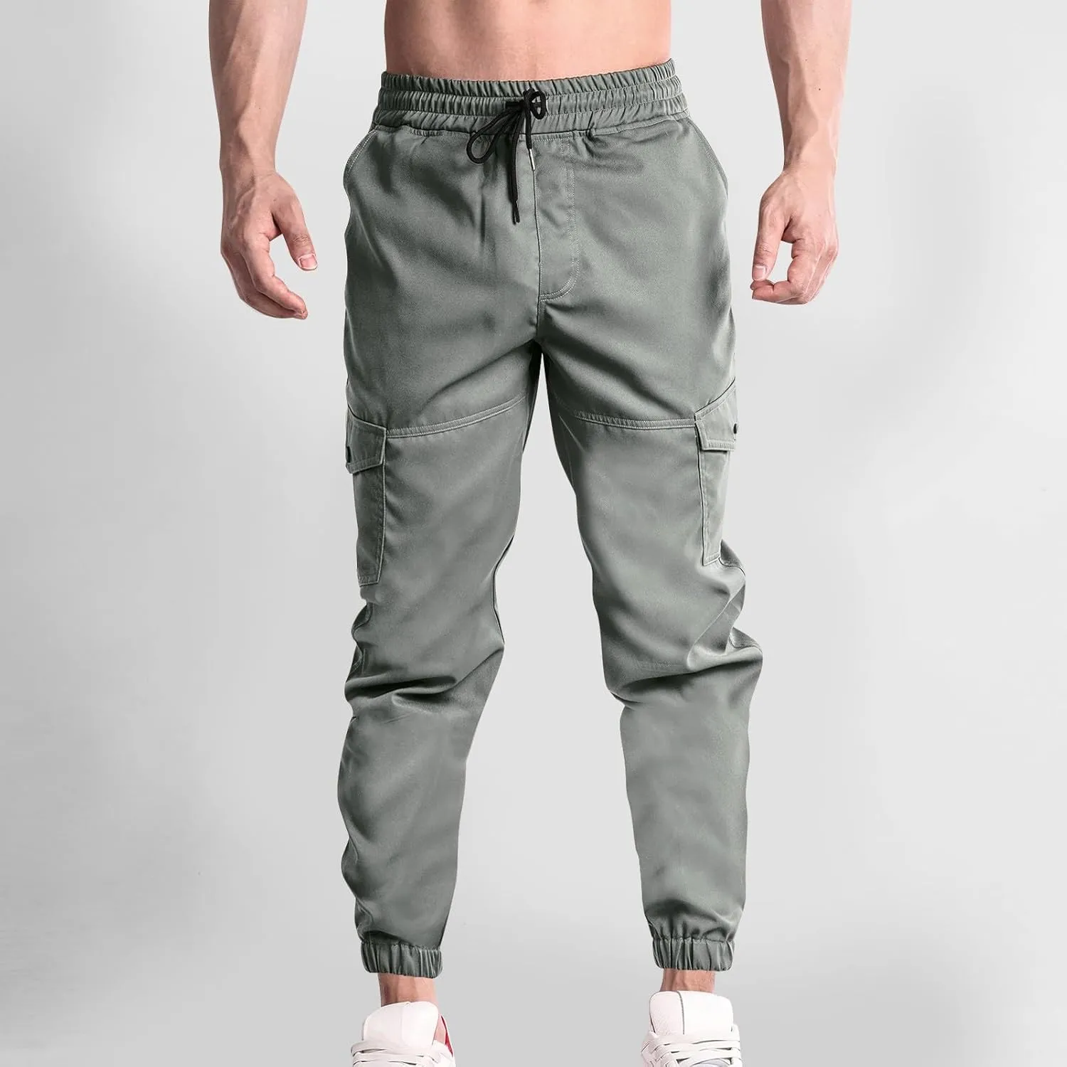 Men Cargo Jogger Pants Stretch Sweatpants Slim Fit Tactical Pants with Zipper Pockets Casual Elastic Waist Trousers