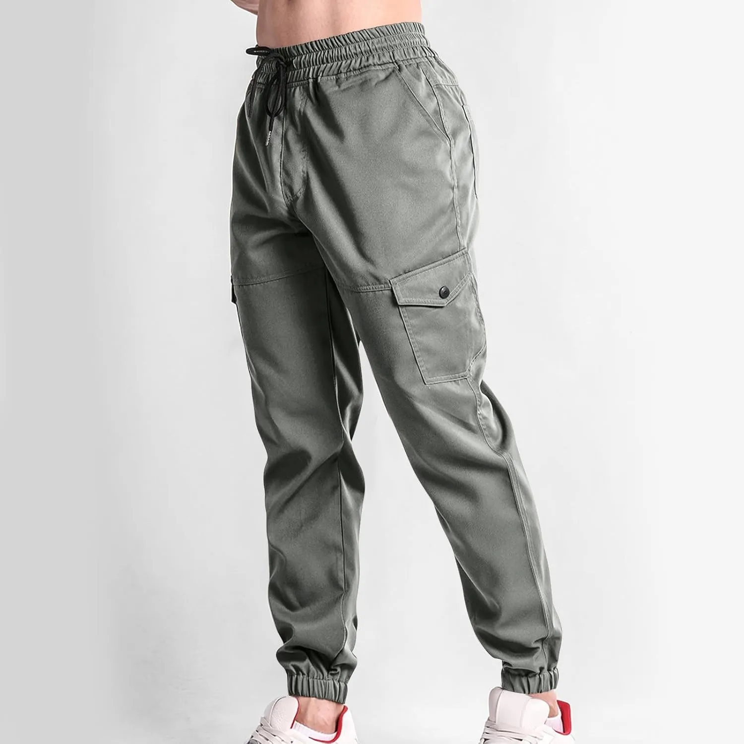 Men Cargo Jogger Pants Stretch Sweatpants Slim Fit Tactical Pants with Zipper Pockets Casual Elastic Waist Trousers