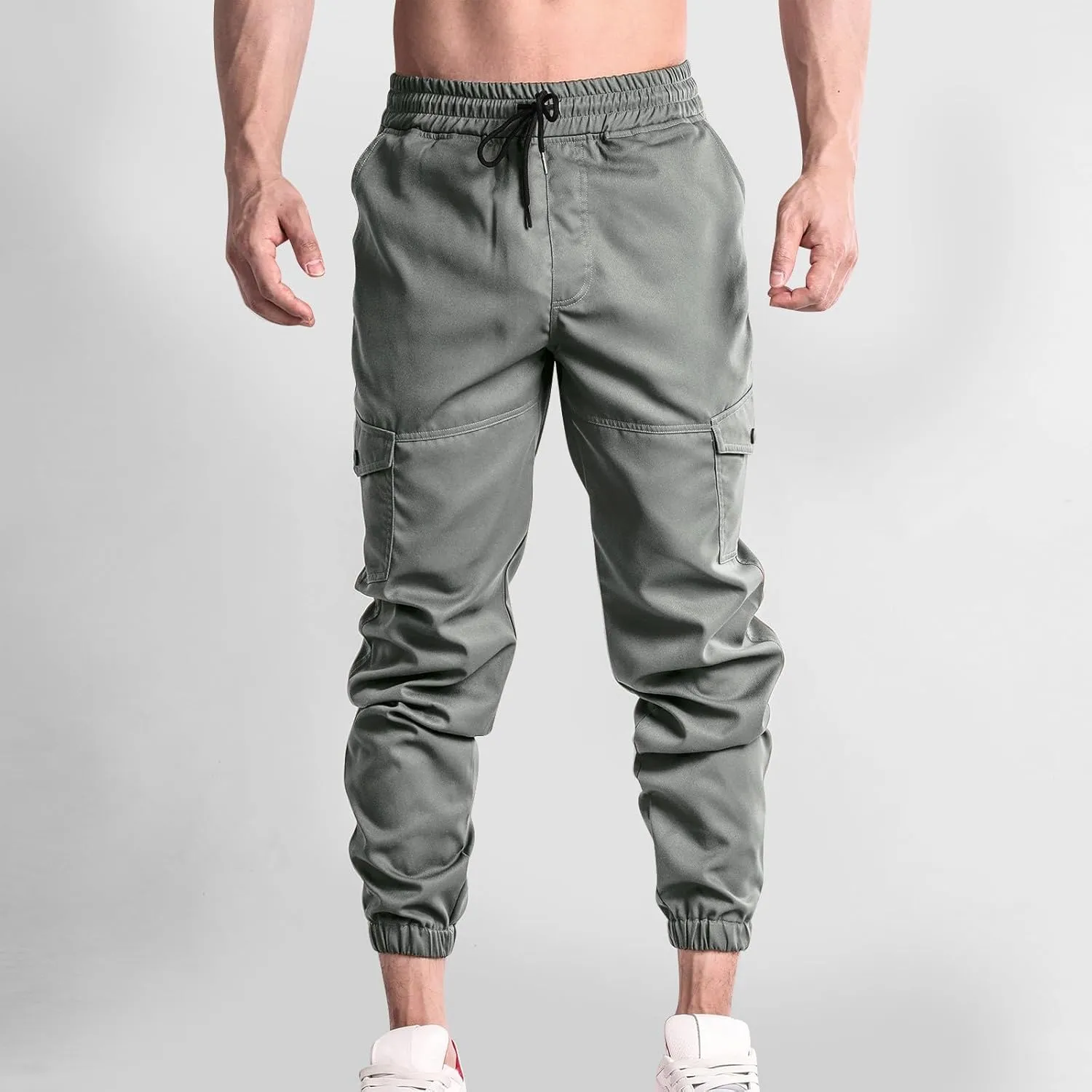 Men Cargo Jogger Pants Stretch Sweatpants Slim Fit Tactical Pants with Zipper Pockets Casual Elastic Waist Trousers