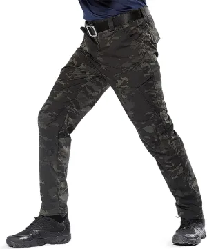 Men's Camouflage Slim-Fitting Pants Elastic Waist Tactical Training Multi-Pocket Work Pants