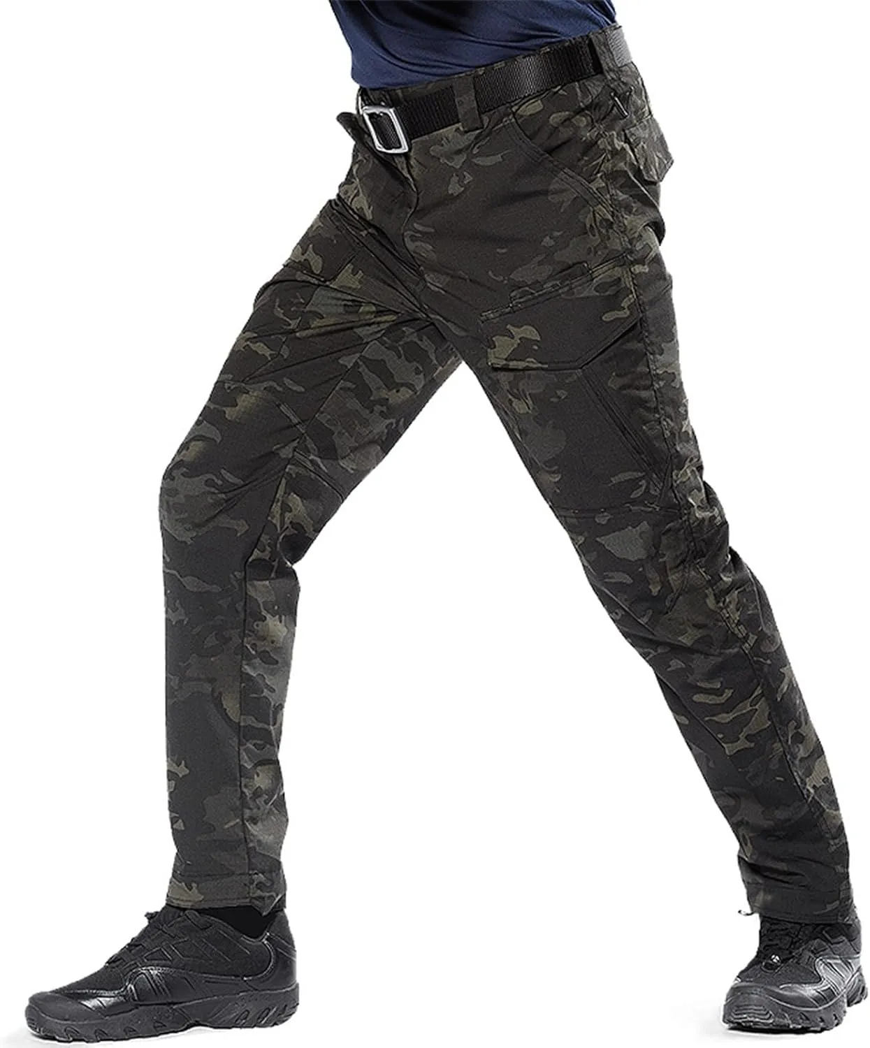 Men's Camouflage Slim-Fitting Pants Elastic Waist Tactical Training Multi-Pocket Work Pants