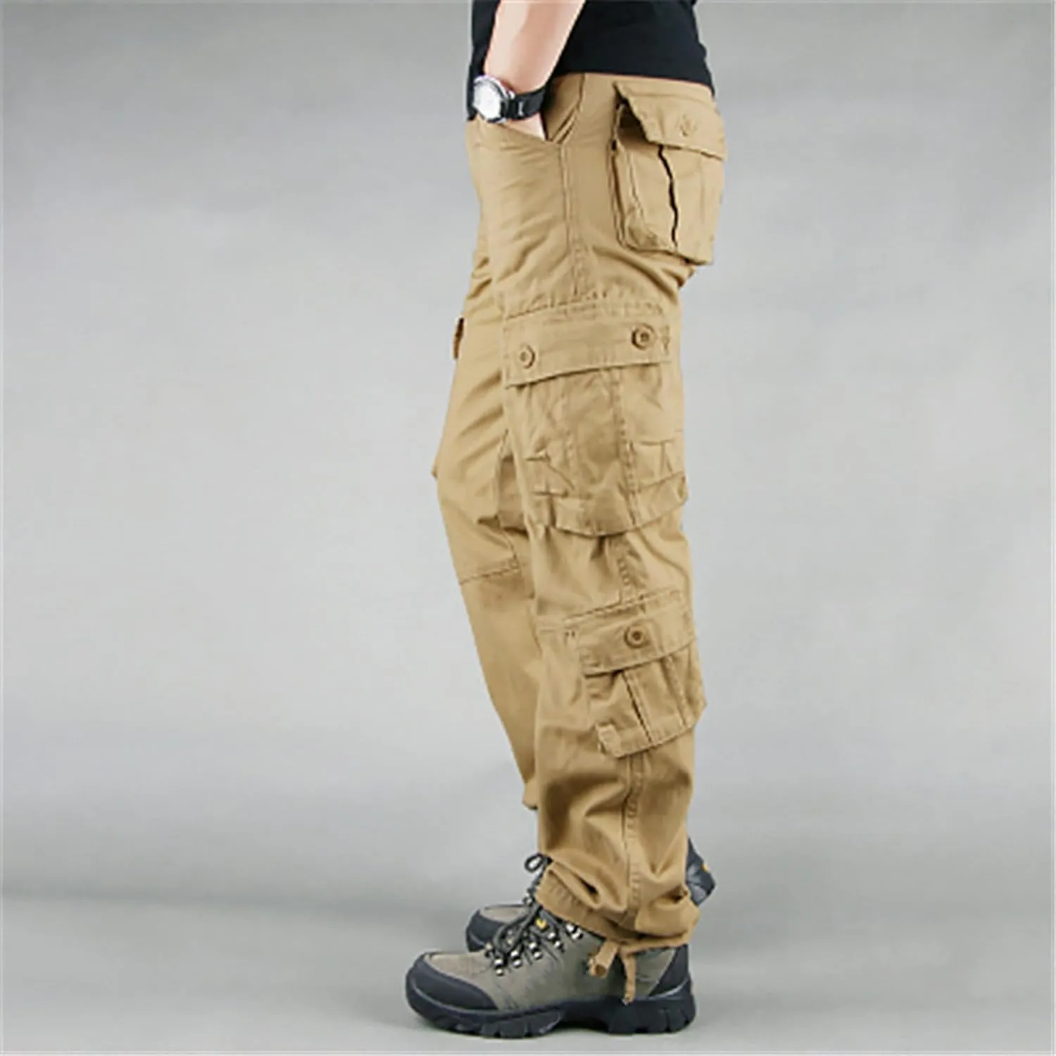 Men's Casual Cargo Pants Lightweight Hiking Work Elastic Waist Tactical Pants