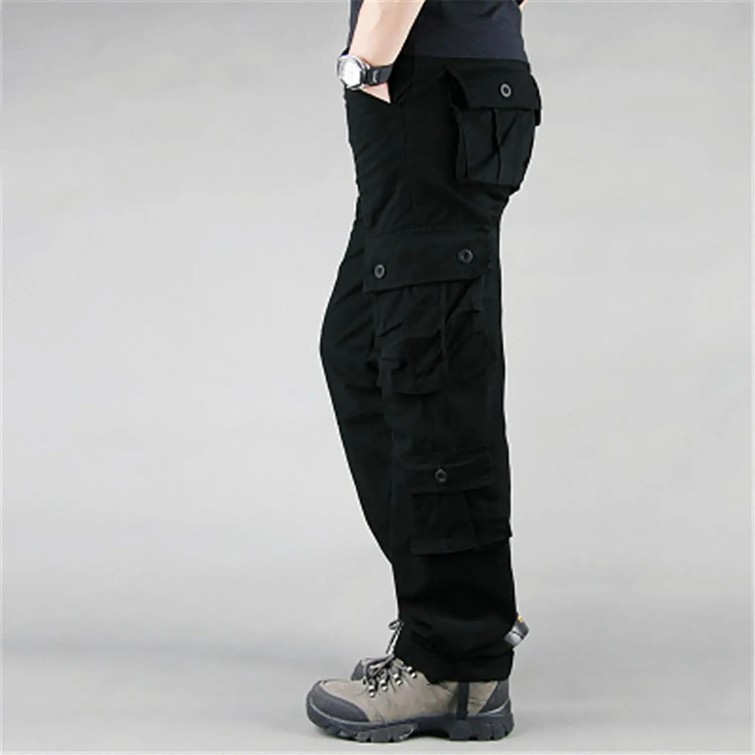 Men's Casual Cargo Pants Lightweight Hiking Work Elastic Waist Tactical Pants