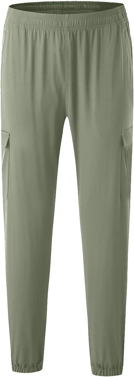 Mens Casual Joggers Pants Elastic Drawstring Tapered Cargo Hiking Pants Outdoor Track Sweatpants with Multi Pockets