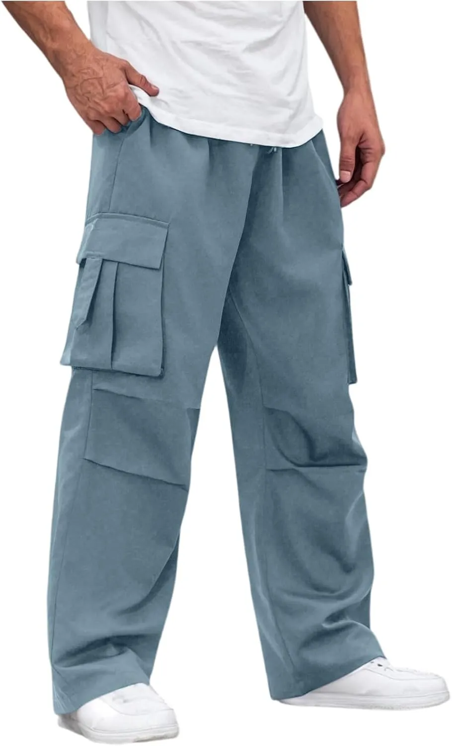Men's Casual Loose Cargo Pants Straight Multi-Pocket Work Pants